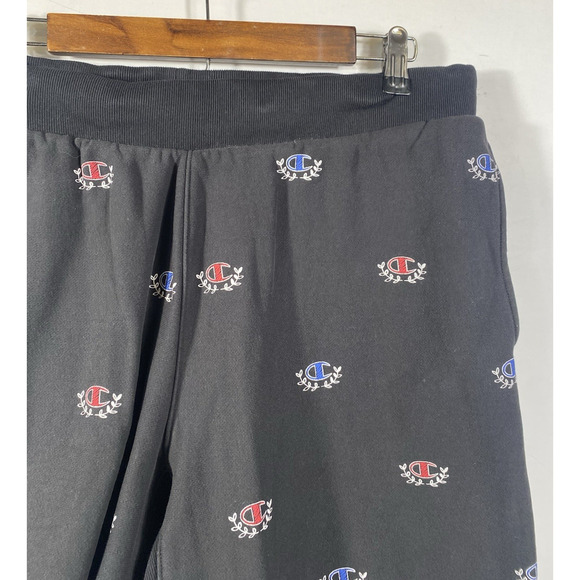 Champion Cut Off Sweatpants Jogger Shorts XL Mens Reverse Weave Black Print Gym - Picture 5 of 12